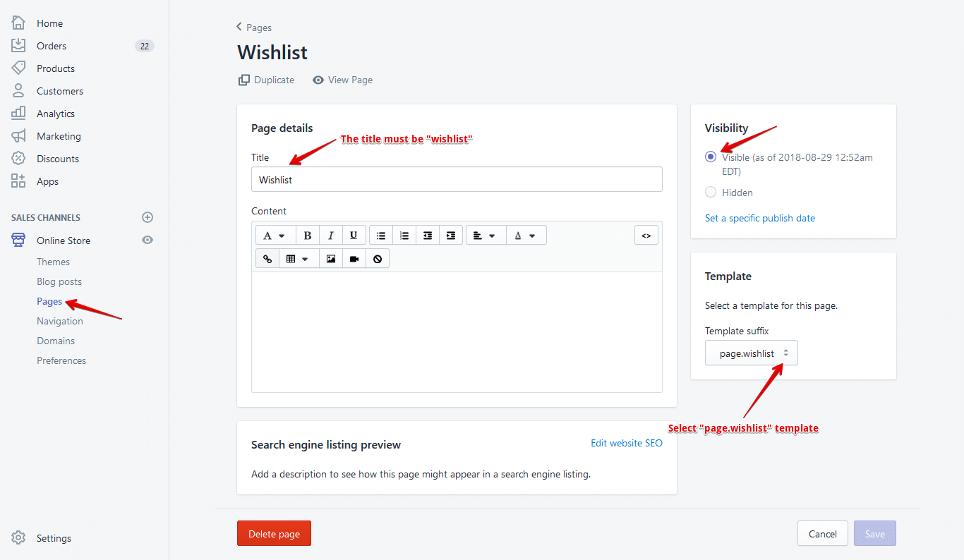 shopify wishlist page