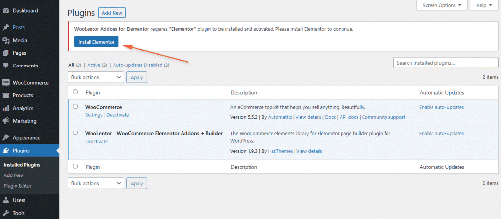 Woolentor plugin Install