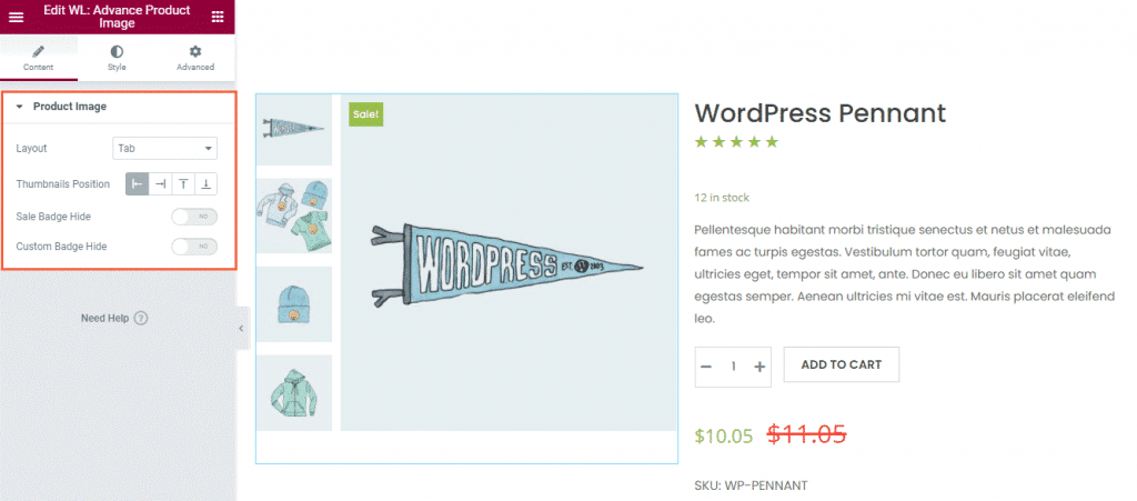 Woolentor advanced Product Image widget