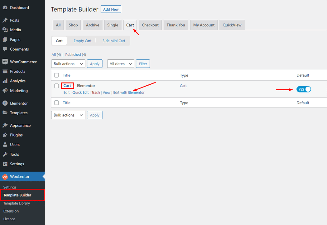 Creating a Cart Page Template: Edit with Elementor