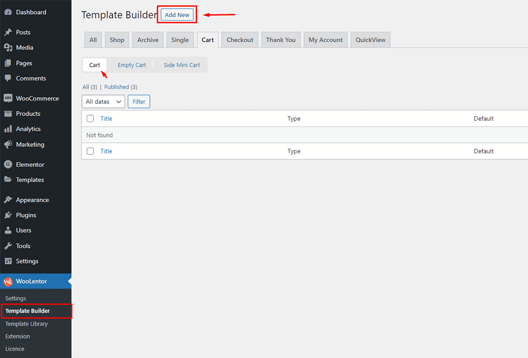Creating a Cart Page Template: Add New