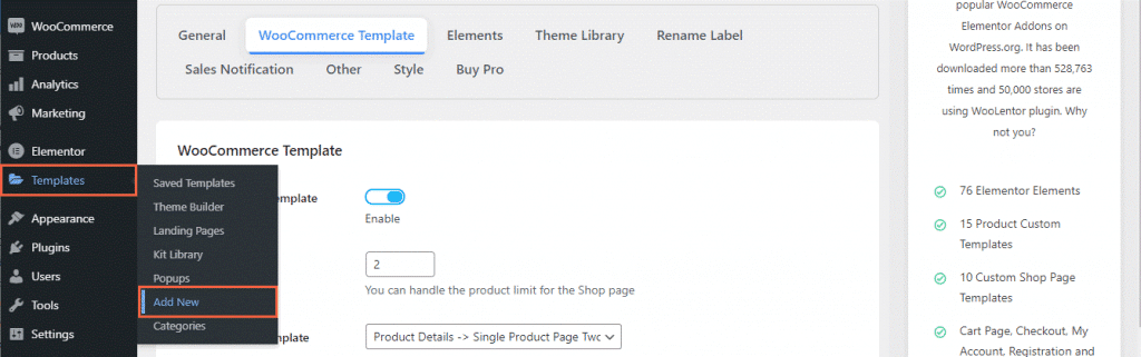 WooLentor new template create.