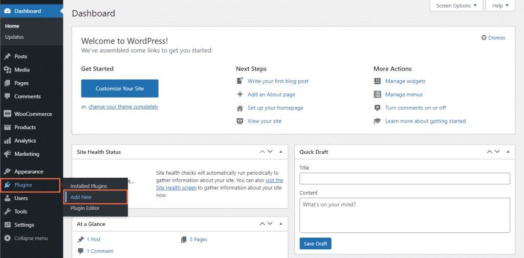 Click on plugins and Select Add New