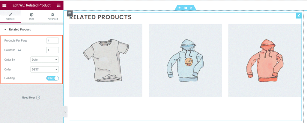 woocomerce related product widget