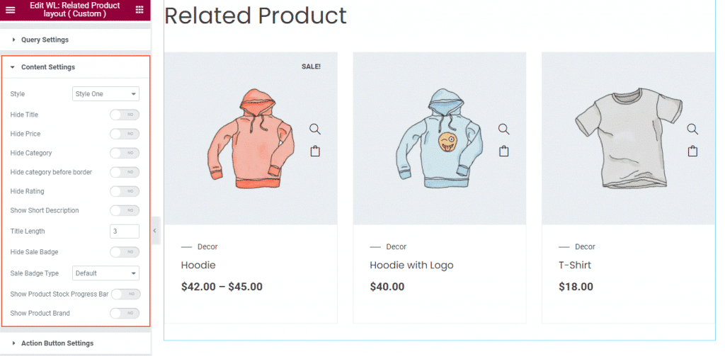 Woolentor related product content settings