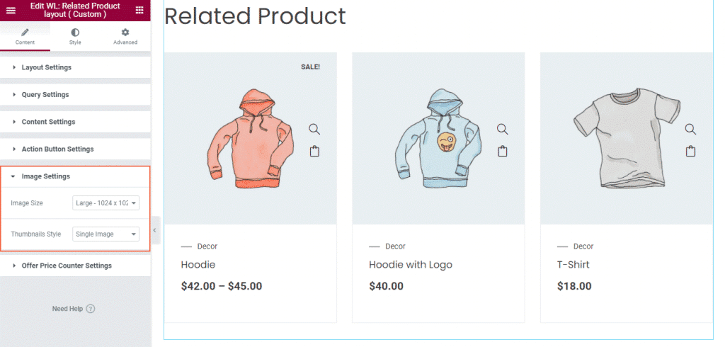Woolentor related product image settings