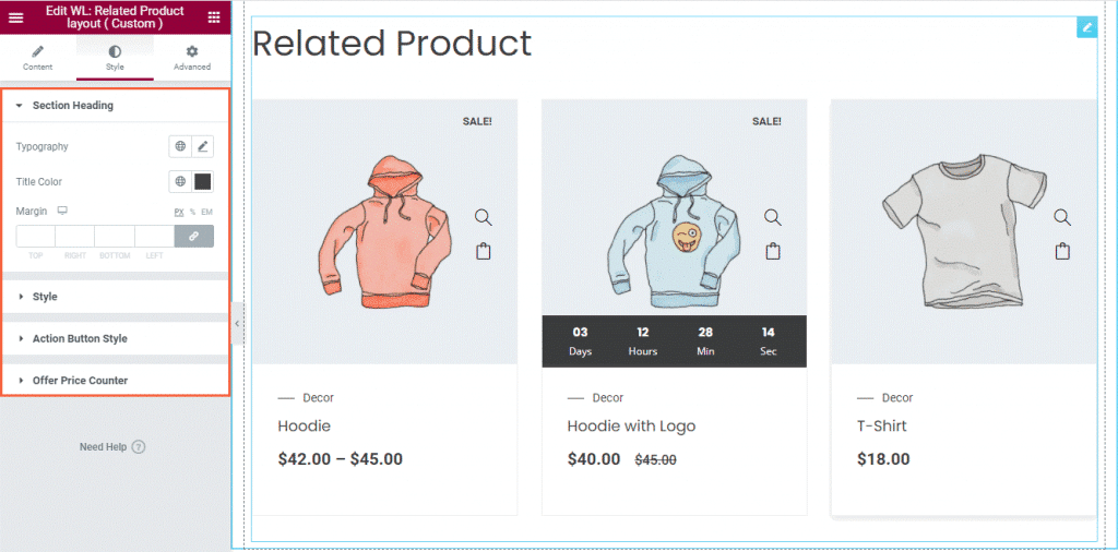 Woolentor related product section heading