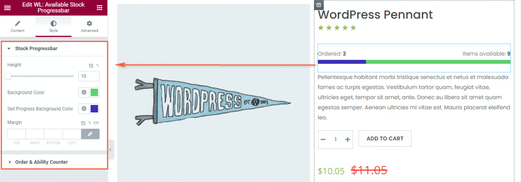 Woolentor Stock Progress Bar