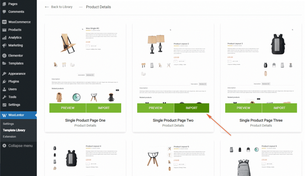Woolentor template library import