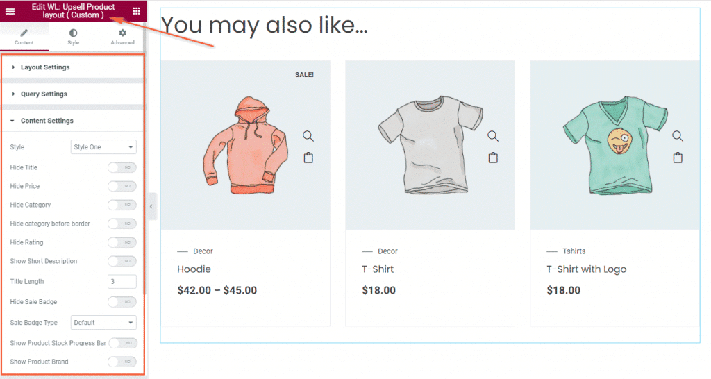 Woolentor Upsell Product layout Custom