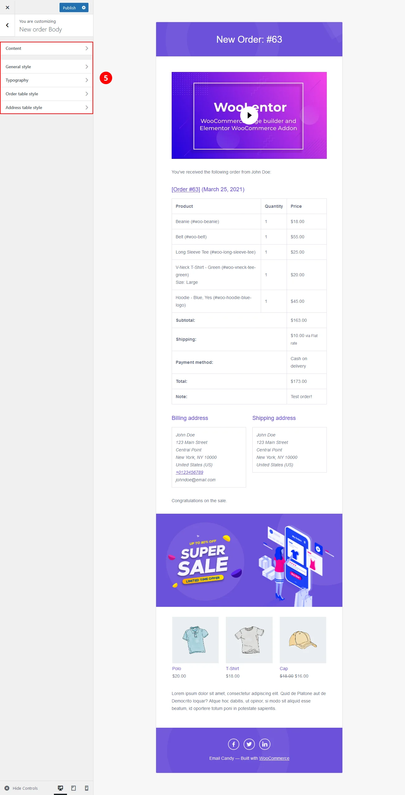 Inside each panel you will get several sections.